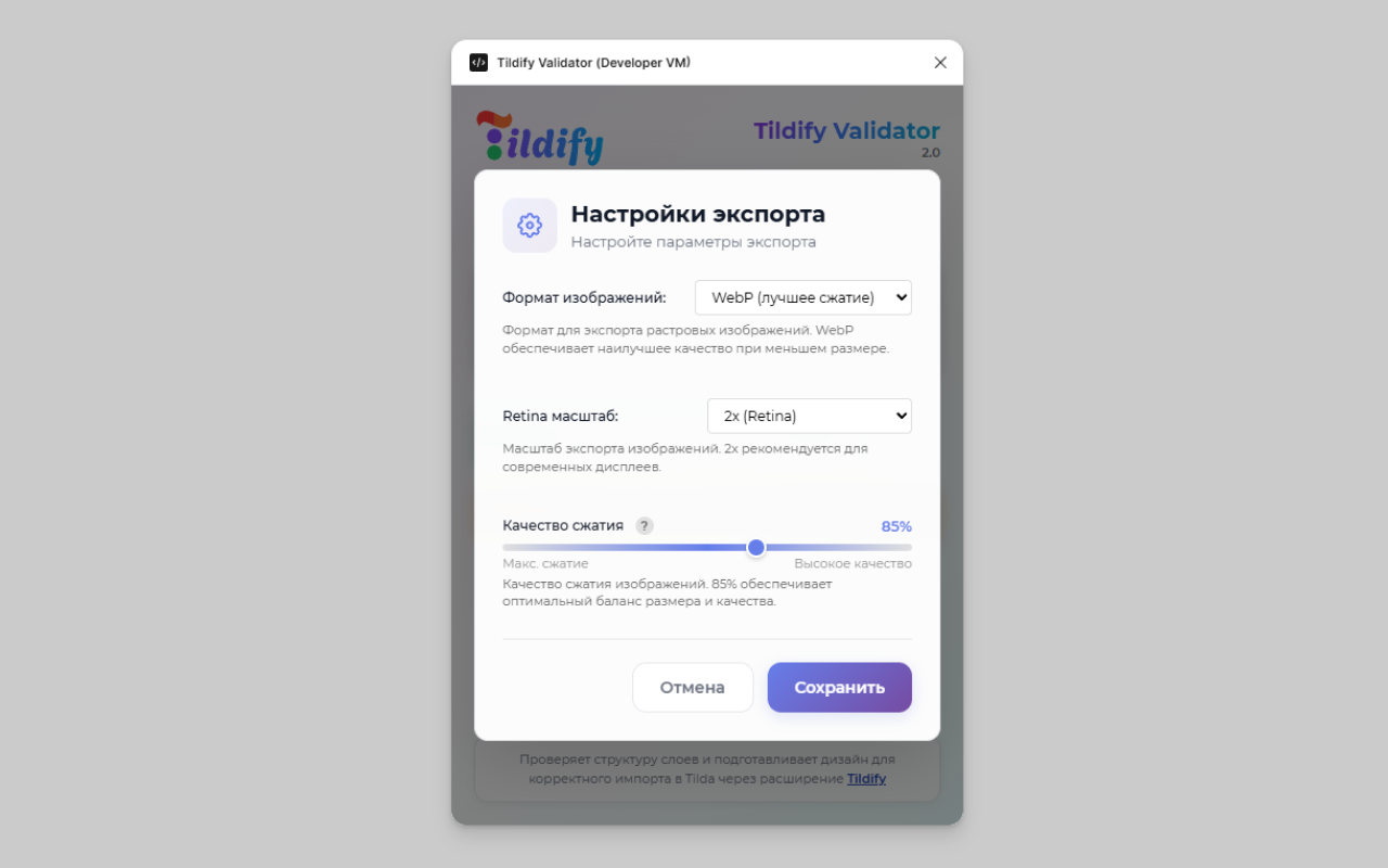 Tildify Validator Screenshot 4 - Экспорт данных