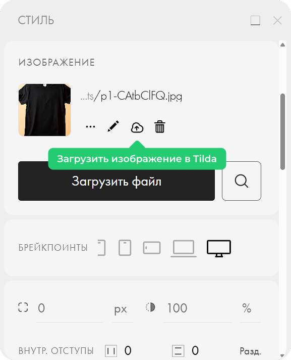 Загрузка выбранного изображения через панель Стиль